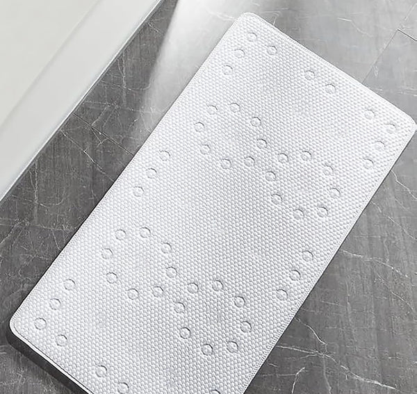 Extra Thick Long White Non-Slip Foam Bathtub Shower Mat With Suction Cups Fast Drying - 36" x 17"