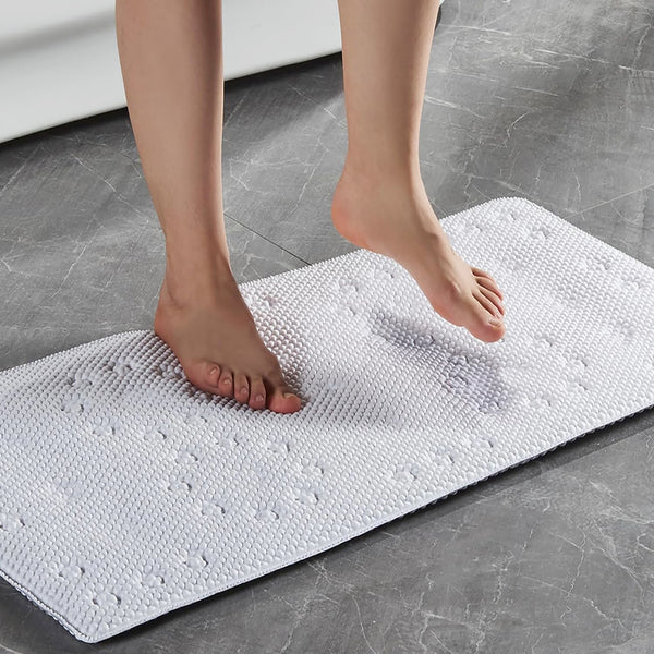 Extra Thick Long White Non-Slip Foam Bathtub Shower Mat With Suction Cups Fast Drying - 36" x 17"