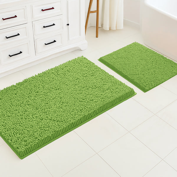 Extra Large 2 Piece Set Green Soft Cozy Plush Chenille Bath Mat Bathroom Rug