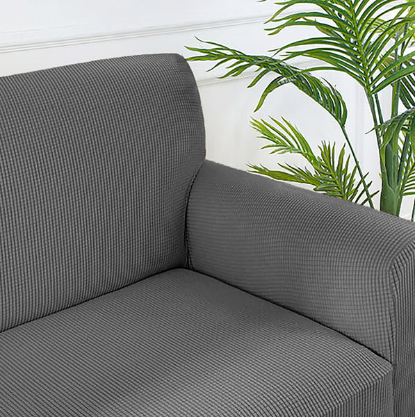 Grey 3-Piece Set 4-Way Stretch Ruffled Skirt Slipcover Sofa Loveseat & Armchair Cover Protector