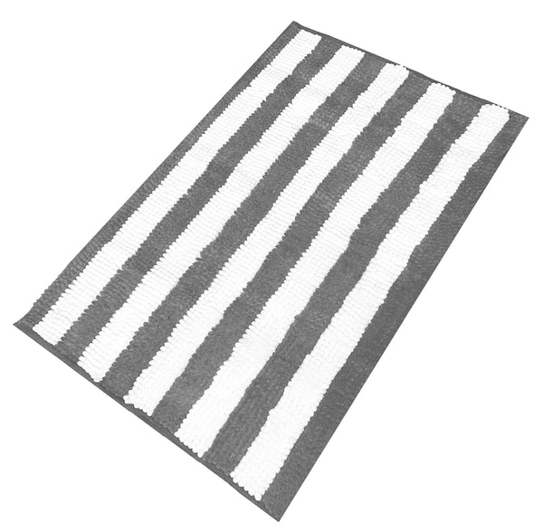 36"x24" - Charcoal Stripe Large Soft Cozy Plush Chenille Bath Mat Bathroom Rug