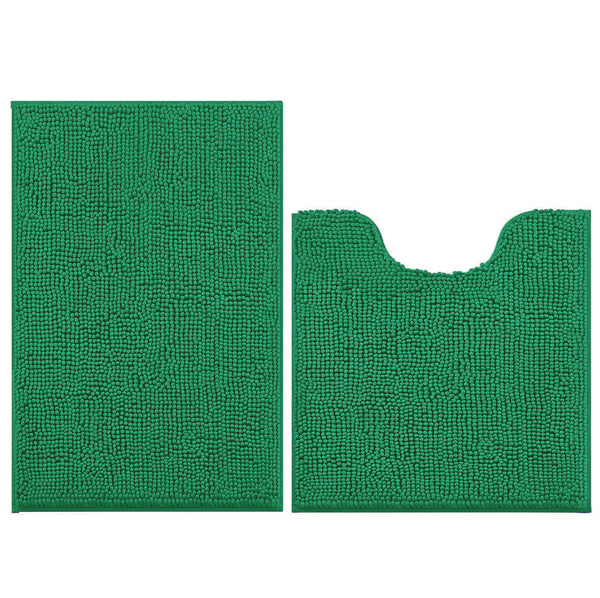 2 Piece Set Hunter Green Soft Cozy Plush Chenille Bath Mat Bathroom Rug