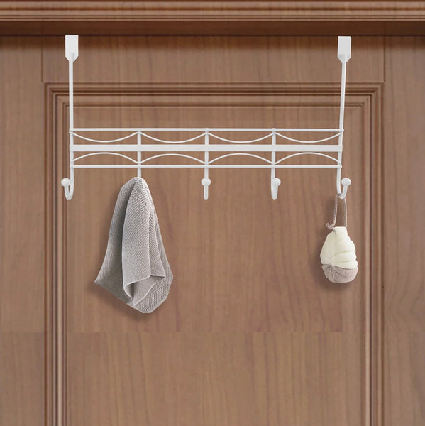 Heavy Duty White Over The Door Hanger Hanging Rack 5 Hooks Organizer