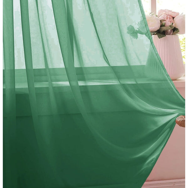 Hunter Green Sheer Window Rod Pocket Curtain Set - 63" Inches Long (2 Panels)
