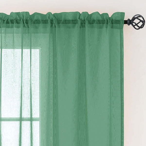 Hunter Green Sheer Window Rod Pocket Curtain Set - 63" Inches Long (2 Panels)