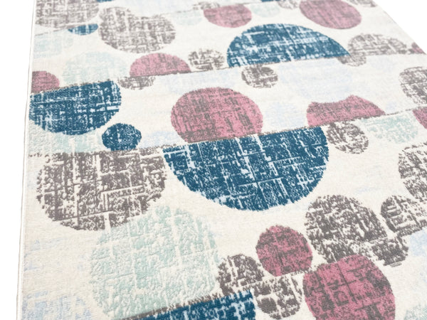 Modern Beige Pink Blue Polka Dots Circles Area Rug