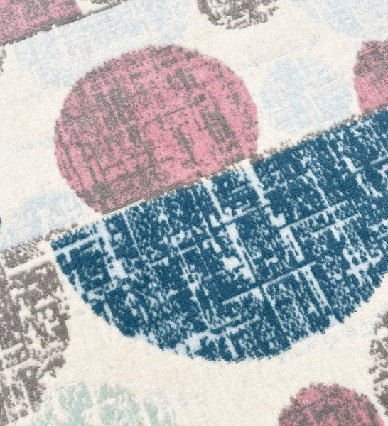 Modern Beige Pink Blue Polka Dots Circles Area Rug