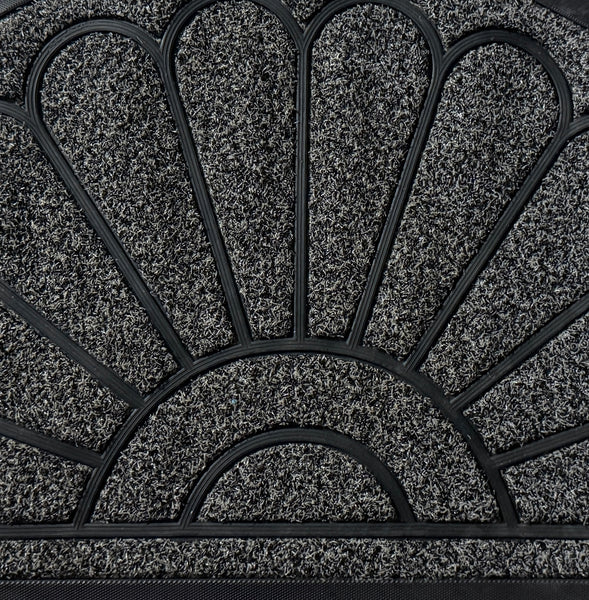 Black Grey Sunburst Semi-Circle All-Season Sturdy Absorbent Non-Slip Rubber Backing Multipurpose Door Mat