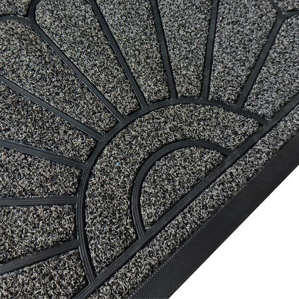 Black Grey Sunburst Semi-Circle All-Season Sturdy Absorbent Non-Slip Rubber Backing Multipurpose Door Mat