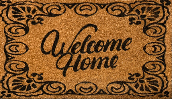 Heavy Duty Welcome Home Coconut Coir Decorative Floral Scrollwork Entryway Door Mat - 17"x29"