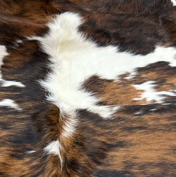6' x 7' Feet Brindle Tri-Color Cowhide Brown Black White Handmade Soft Large Cow Hide Cow Skin Leather Animal Area Rug