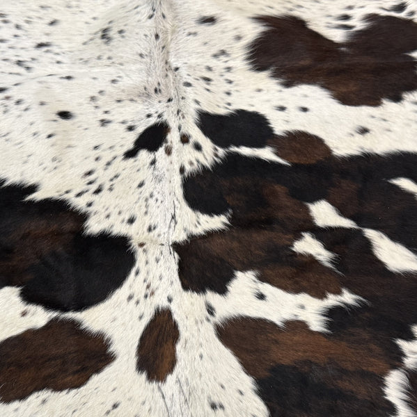 6' x 7' Feet Tri-Color Cowhide Brown Black White Handmade Soft Large Cow Hide Cow Skin Leather Animal Area Rug