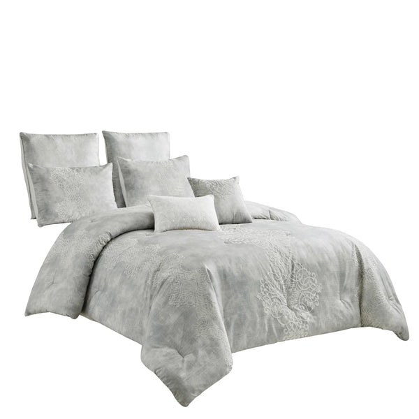 7 Piece Grey Modern Comforter Set Soft Bedding