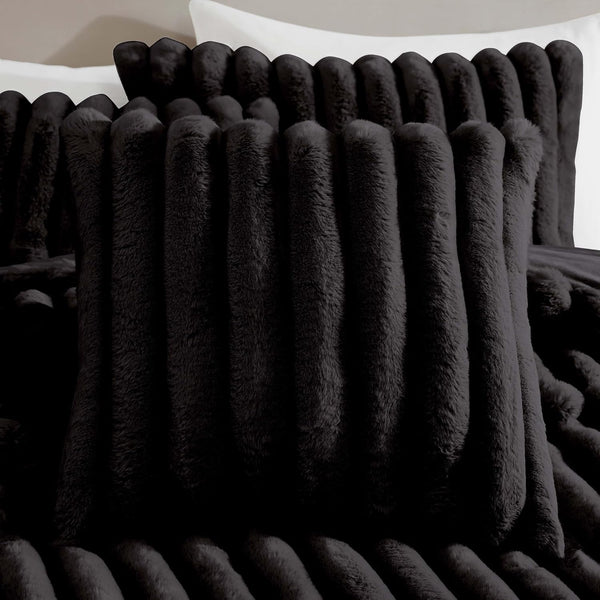 4 Piece Solid Black Everett Faux Fur Soft Bedding Comforter Set
