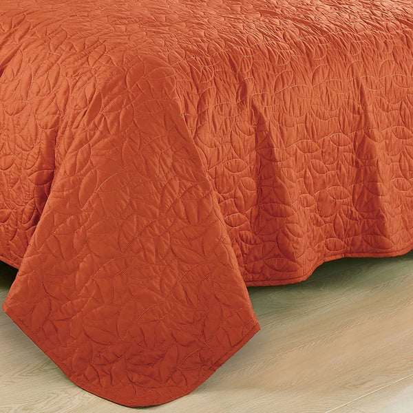 3 Piece Orange & Brown Geometric Reversible Quilt Coverlet Bedspread Bedding Set