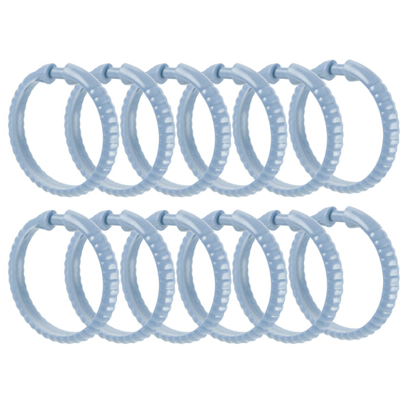 Light Blue 12 Piece Premium Plastic Shower Curtain Hooks Rings Round 2.25" Inches