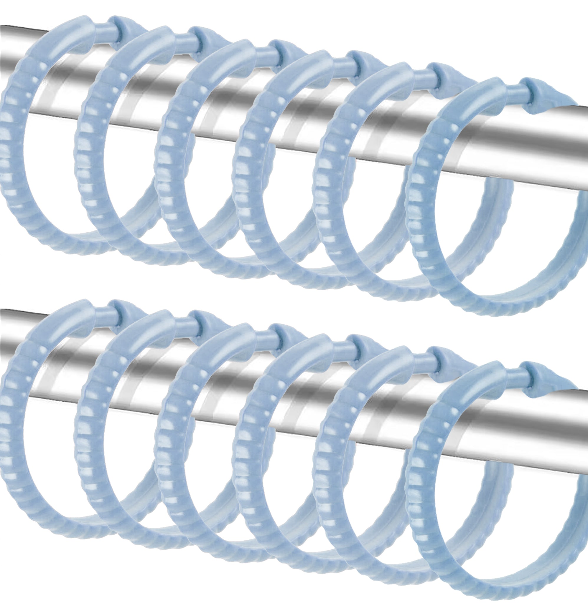 Light Blue 12 Piece Premium Plastic Shower Curtain Hooks Rings Round 2.25" Inches