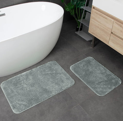 Large 2 Piece Light Grey Microfiber Soft Thick Plush Bath Mat Set