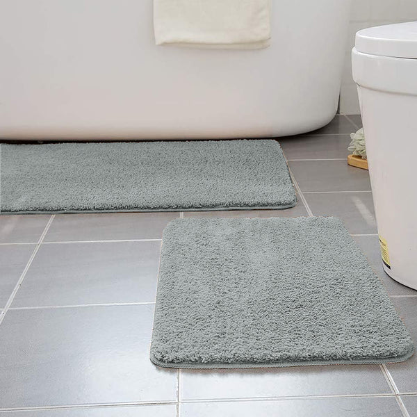Large 2 Piece Light Grey Microfiber Soft Thick Plush Bath Mat Set