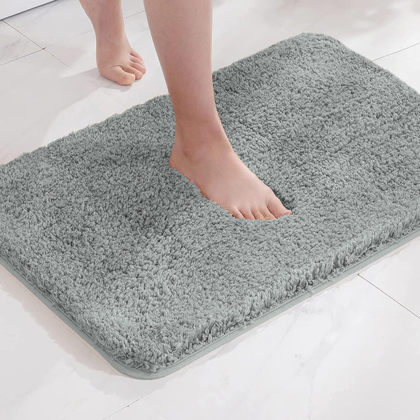 Large 2 Piece Light Grey Microfiber Soft Thick Plush Bath Mat Set