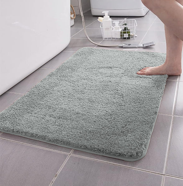 Large 2 Piece Light Grey Microfiber Soft Thick Plush Bath Mat Set