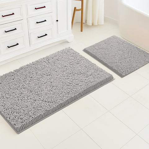 Extra Large 2 Piece Set Light Grey Soft Cozy Plush Chenille Bath Mat Bathroom Rug