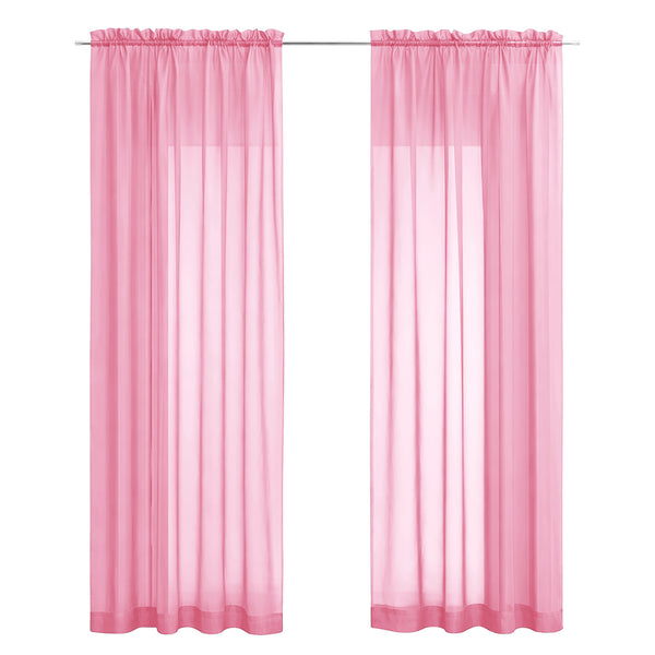 Light Pink Sheer Window Rod Pocket Curtain Set 90" Inches Long (2 Panels)