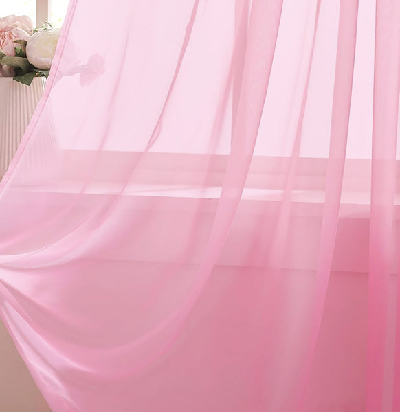 Light Pink Sheer Window Rod Pocket Curtain Set 90" Inches Long (2 Panels)