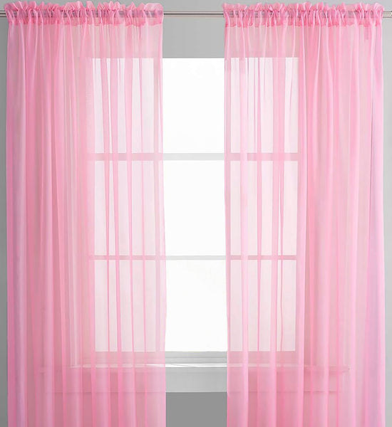 Light Pink Sheer Window Rod Pocket Curtain Set 90" Inches Long (2 Panels)