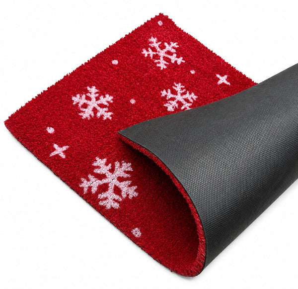Heavy Duty Red Merry Christmas Holiday Snowflake Natural Coconut Coir Indoor/Outdoor Front Door Entry Mat Doormat - 17"x29"&nbsp;