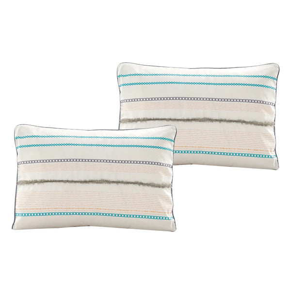 7 Piece Ivory Blue Striped Comforter Set Soft Bedding