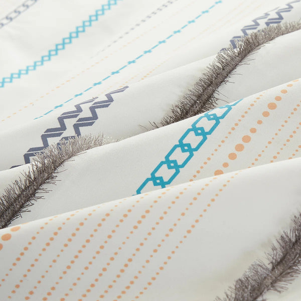 7 Piece Ivory Blue Striped Comforter Set Soft Bedding