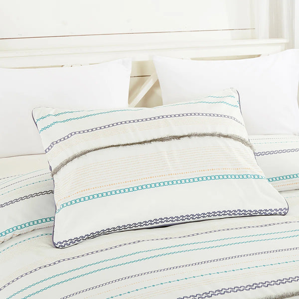 7 Piece Ivory Blue Striped Comforter Set Soft Bedding