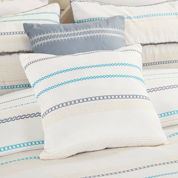 7 Piece Ivory Blue Striped Comforter Set Soft Bedding
