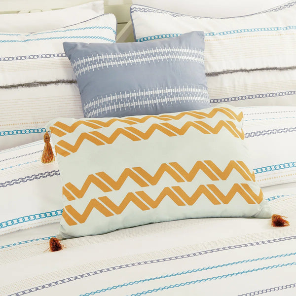 7 Piece Ivory Blue Striped Comforter Set Soft Bedding
