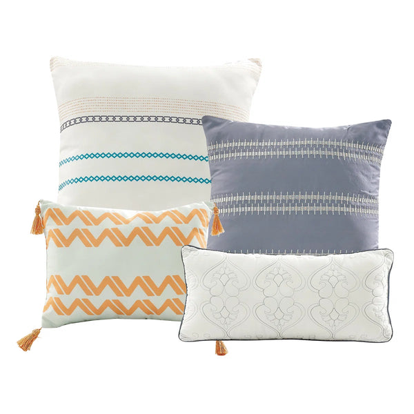 7 Piece Ivory Blue Striped Comforter Set Soft Bedding