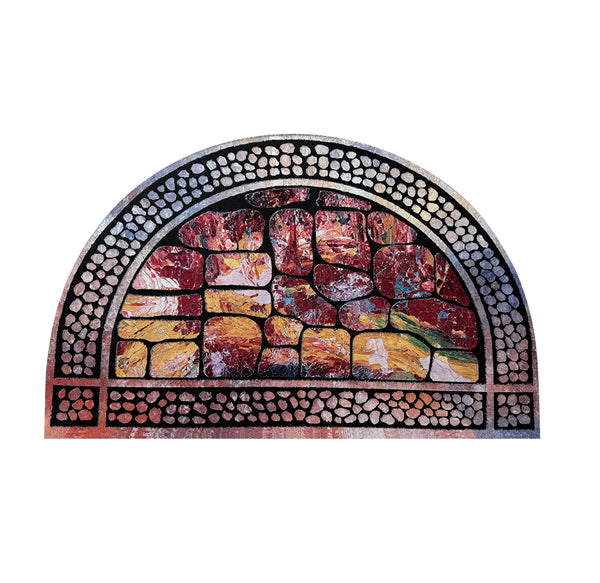 30"x19" -Red Stones Pebbles Half-Circle Non-Slip Rubber Washable Low-Pile Indoor Outdoor Entrance Door Mat