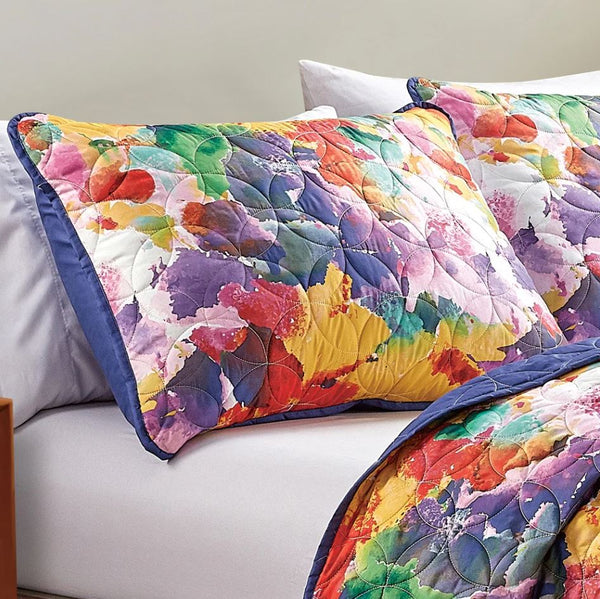 King Size - 3 Piece Floral Abstract Purple Yellow Reversible Quilt Coverlet Bedspread Bedding Set