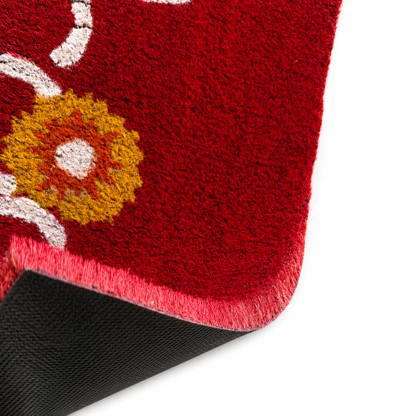 Heavy Duty Red Welcome Natural Fiber Coconut Coir Entryway Door Mat with Floral Design – 17"x29"