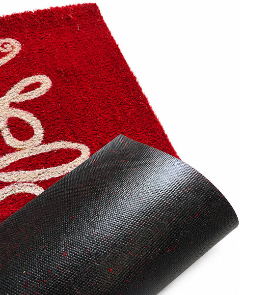 Heavy Duty Red Welcome Natural Fiber Coconut Coir Entryway Door Mat with Floral Design – 17"x29"