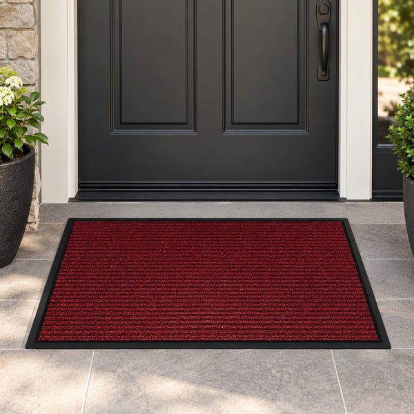 Large Red Indoor Outdoor Heavy Duty Ribbed Entry Entrance Door Mat with Rubber Backing – 23"x35"