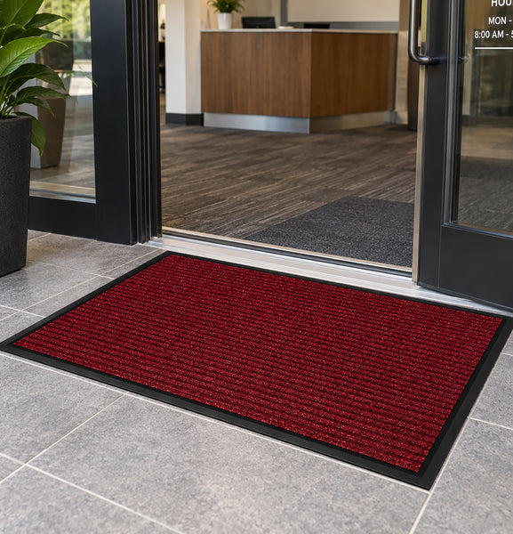 Large Red Indoor Outdoor Heavy Duty Ribbed Entry Entrance Door Mat with Rubber Backing – 23"x35"