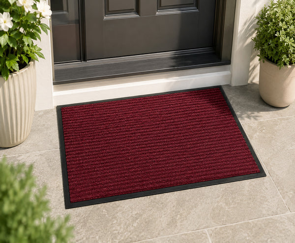 Large Red Indoor Outdoor Heavy Duty Ribbed Entry Entrance Door Mat with Rubber Backing – 17"x30"