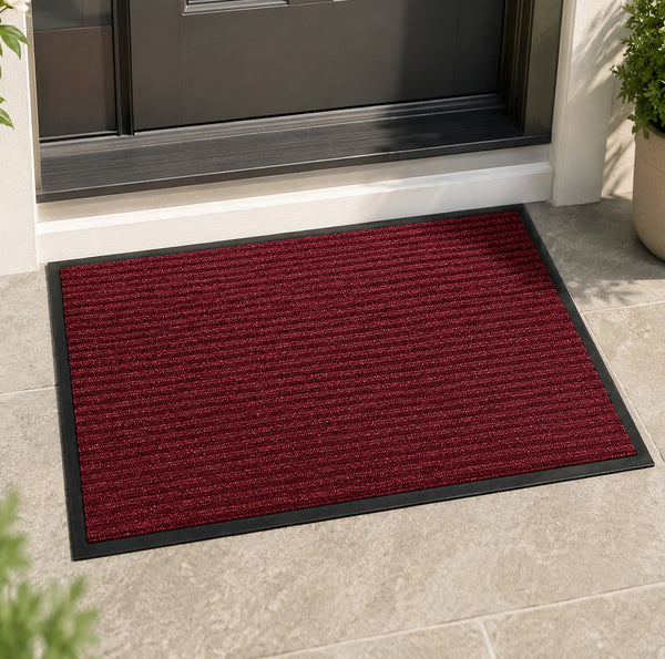 Large Red Indoor Outdoor Heavy Duty Ribbed Entry Entrance Door Mat with Rubber Backing – 17"x30"