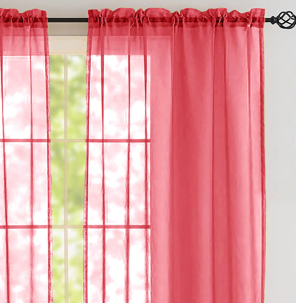 Red Sheer Window Rod Pocket Curtain Set 90" Inches Long (2 Panels)