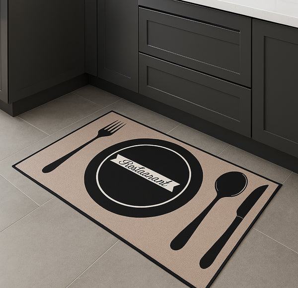 17" x 28" - Beige Black Modern Non-Slip Washable Low Pile Kitchen Mat