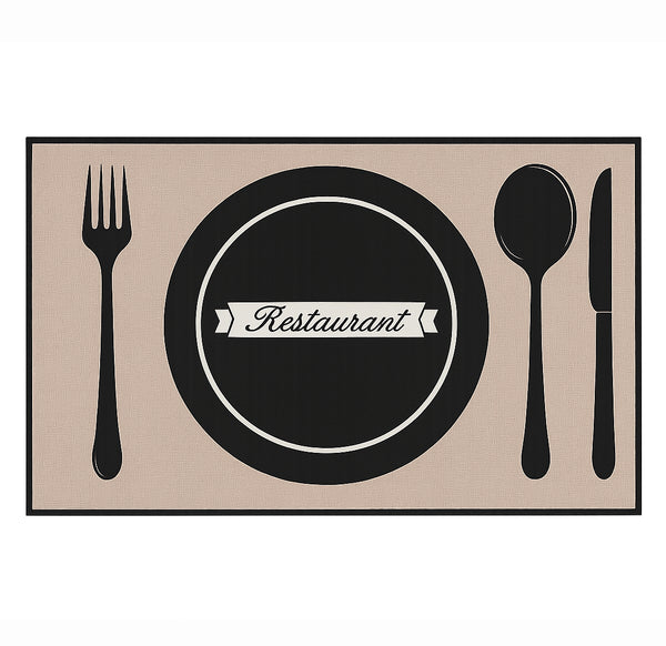 17" x 28" - Beige Black Modern Non-Slip Washable Low Pile Kitchen Mat