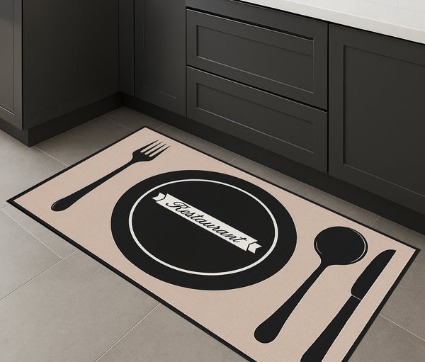 36" x 19" - Beige Black Modern Non-Slip Washable Low Pile Kitchen Mat