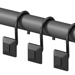 12 Piece Set - Matte Black Square Button Heavy Duty Shower Curtain Hooks Rings Rustproof Metal