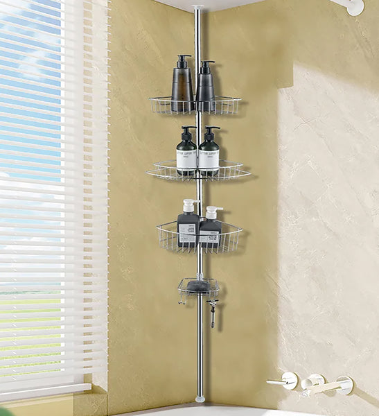 4-Tier Chrome Corner Tension Pole Shower Caddy